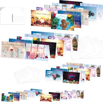 Produktbild von PRICARO Weihnachtskarten mit Briefumschlägen und Postkarten "Motive 1", 50 Stück