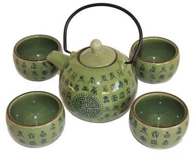 Produktbild von 300 Teeset 5-tlg.Teekanne 4 Teebecher Geschenkverpackung "Celadon" grün