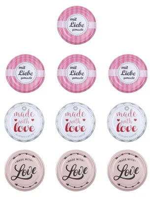 Zdjęcie produktu dla Pokrywki typu twist-off 82 mm, wzór „love”, zestaw mieszany, opakowanie 10 sztuk