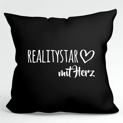 Produktbild von Huuraa Kissenbezug Ralitystar mit Herz 40x40cm Black Baumwolle Dekokissenbezug Geschenkidee