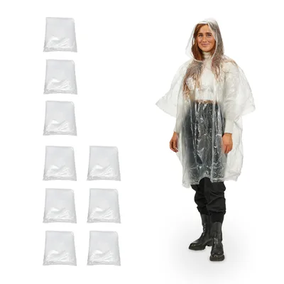 Produktbild von relaxdays 10 x Regenponcho transparent