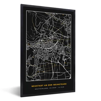 Produktbild von MuchoWow® Gerahmtes Poster Gold - Deutschland - Karte - Stadtplan - Neustadt an der Weinstraße 20x30 cm - Poster mit Schwarzem Bilderrahmen Wandposter Rahmen Foto Bilder - Drucken - Bilder Poster im Rahmen
