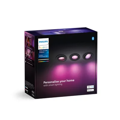 Produktbild von Philips Hue White and Color ambiance 3er-Pack Centura Einbauspot, Intelligenter Einbaustrahler, Bluetooth/Zigbee, Schwarz, LED, Synthetik, GU10