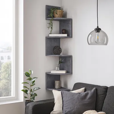 Produktbild von Eckregal Hängeregal Beton mit 5 Ablagen modernes Wandregal platzsparend