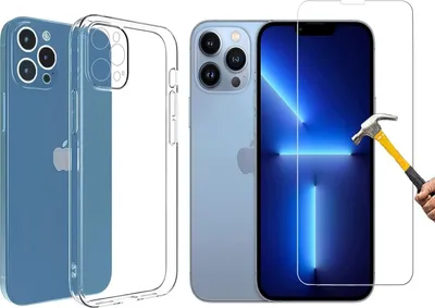 Produktbild von 2in1 Schutz-Set kompatibel mit iphone 13 Pro Silikon Case und Panzerglas Schutzhülle TPU Hülle transparent Flexibel Cover Handyhülle Glasfolie 9H Härte Schutzfolie Handyschutz Schutzglas