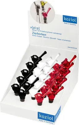 Obrázok produktu pre Koziol [pi:p], zátka na fľašu, uzáver na fľašu, dekoratívny korok, 10,7 cm, transparentná červená / čierna / biela, 3741495