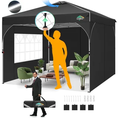 Produktbild von Faltpavillon 3x3m Wasserdicht UV-Schutz 50+ mit 3 Seitenteilen Schwarz Höhenverstellbar