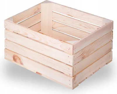 A wooden crate is shown from a slightly elevated angle against a white background.
