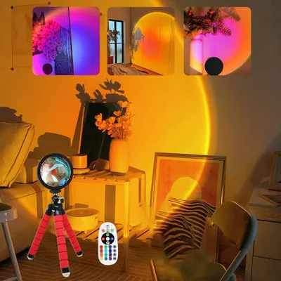 Produktbild von Intelligente LED-Sonnenuntergangsprojektionslampe mit 16 Farben, App- und Fernbedienungssteuerung