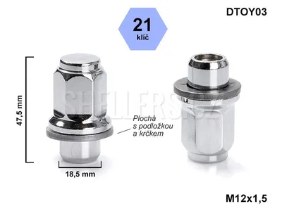 Obrázek produktu pro Kolová matice M12x1,5 zavřená s plochou podložkou, klíč 21, DTOY03, výška 47,5 mm