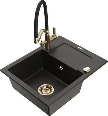 Produktbild von Mexen Enzo 1 Becken-Granitspüle mit Abtropffläche und Mischbatterie Duo, Schwarz/Gold metallisch - 6506-75-671701-57-G
