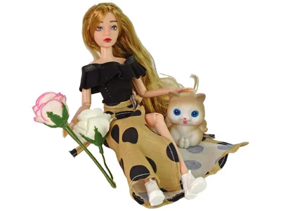 Produktbild von LEAN Toys 13908 Puppe Emily mit Kätzchen und Rose