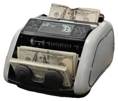 Zdjęcie produktu dla Maszyna do liczenia banknotów, wykrywanie fałszerstw (UV i MG), zewnętrzny wyświetlacz, kolor czarny