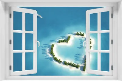 Produktbild von Wallario selbstklebendes Poster mit Fenster-Illusion - Insel mit Herz, Größe: 100 x 150 cm