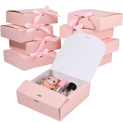 10 rosa Papier-Geschenkboxen 17x17x5 cm mit Schleife