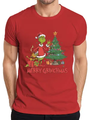 Obrázek produktu pro Merry Grinchmas Grinch Christmas Tree Gifts Christmas Pánské tričko, červené, XL