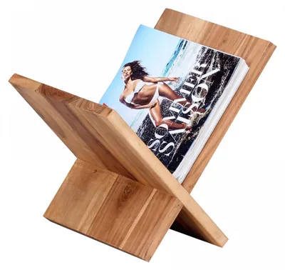 Image de Porte-journaux FineBuy en bois d'acacia massif, forme en X, 31 cm - Porte-revues design, porte-brochures, style cottage