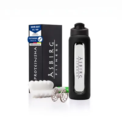 Produktbild von Asbirg | Glas Protein Shaker 700ml – BPA-frei, auslaufsicher & robust – Eiweiß Shaker aus Borosilikatglas – Trinkflasche für Fitness & Sport