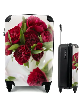 Produktbild von MuchoWow® Koffer Handgepäck Trolley Rollkoffer Kleine Reisekoffer mit 4 Rollen - Ein Strauß roter Pfingstrosen in einer Vase - Cabin Size < 55x40x23 cm & 55x40x20 cm - Fotokoffer - Kabinenkoffer - Boardgepäck - Reise-Box - Reisekoffer - Reisegepäck - Koffer mit Bild - Trolley für Kinder
