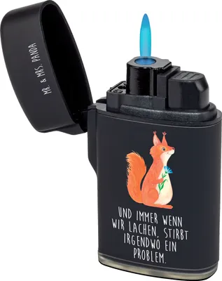 Produktbild von Mr. & Mrs. Panda Feuerzeug Eichhörnchen Blume - Schwarz - Geschenk, zigarettenanzünder, Spaß, Eichhorn, Feuerzeuge, Lustige Sprüche, glücklich Spruch, anzünder, Lachen