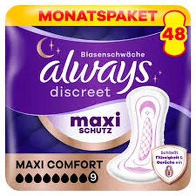 Obrázok produktu pre Vložky na inkontinenciu Always Discreet Maxi Comfort, mesačné balenie, 48 kusov
