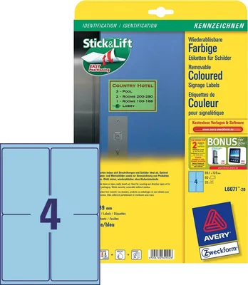 Produktbild von Etiketten Wiederablösbar 99,1x139mm Blau 80x Stück