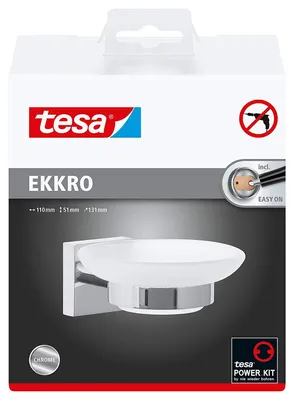 Produktbild von Tesa ekkro Seifenschale (NICHT BOHREN) verchromt, satinierte Glasschale (abnehmbar), inkl. Klebelösung, 51mm x 110mm x 131mm) 40240-00000