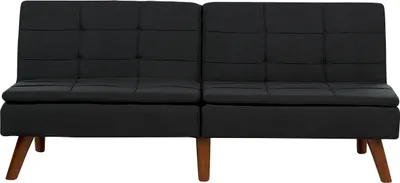 Produktbild von BELIANI 3-Sitzer Sofa Schwarz Stoffbezug Gesteppt mit Schlaffunktion Verstellbarer Rückenlehne Hohe Holzbeine Retro Wohnzimmer Schlafsofa Sofabett