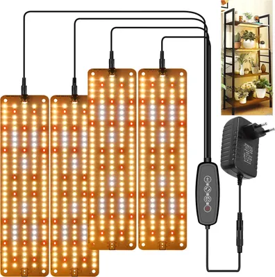 Zdjęcie produktu dla Lampa LED do roślin o pełnym spektrum, lampa LED do uprawy roślin z 600 diodami LED, lampa do uprawy roślin na półce w szklarni (4 panele świetlne, czerwony, biały, ciepły biały)