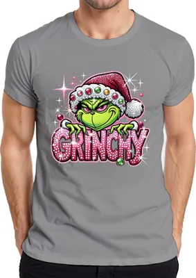 Produktbild von Grinchy Weihnachten Strass Glitzer Rosa Bling Lustig Geschenk Herren T-Shirt, Grau, M