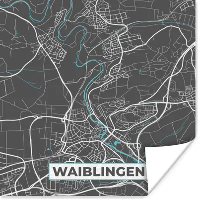 Produktbild von MuchoWow® Poster Blau - Deutschland - Karte - Stadtplan - Waiblingen 50x50 cm - Wohnzimmerdekoration