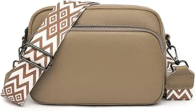 Image de Sac pour portable en cuir véritable pour femme avec large bandoulière & 3 compartiments