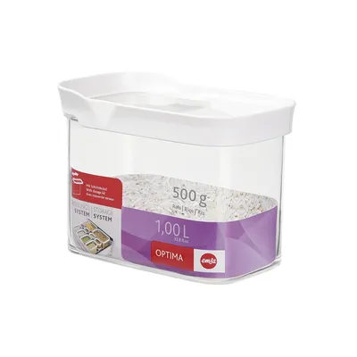 Zdjęcie produktu dla EMSA Optima, Pudełko, Prostokątny, 1 l, Przezroczysty, Biały, Metakrylan metylu styrenu (MS), Termoplastyczny elastomer, 160 mm