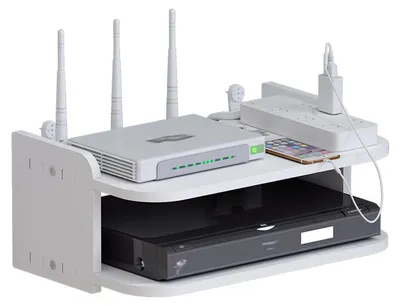 Image de Boîte de rangement pour routeur Wi-Fi, étagère murale, meuble TV à deux niveaux pour la décoration murale dans la chambre et le salon (blanc, 30 cm)