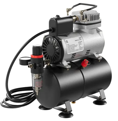 Produktbild von Wiltec Airbrush Kompressor AF186 mit Lufttank, 1 Zylinder Kolben, max. 4 bar Druck und Start-Stop Automatik, für Modellbau, Tattoos, Nailart