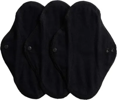 Image de ImseVimse Cloth Pads Active serviettes hygiéniques lavables en tissu Lot de 3 Panty Liners Protège-slips Noir Black