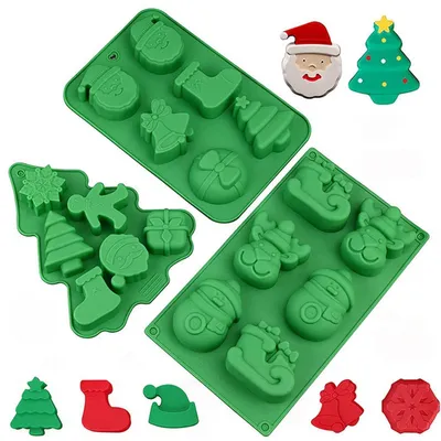 Image de Moules en silicone pour Noël, lot de 3, grands moules pour gâteaux, chocolats, gelées et savons, avec 18 cavités, dimensions 30x17 cm