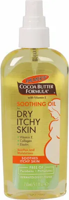 A bottle of Palmer's Cocoa Butter Formula Soothing Oil for Dry Itchy Skin.