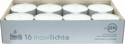 Produktbild von Teelichter Maxi Ø58mm 16 St Weiß - Lange Brenndauer, Ideal für Windlichter, Hochwertiges Wachs