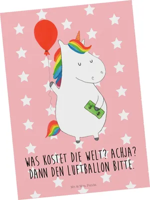 Produktbild von Mr. & Mrs. Panda Ansichtskarte Einhorn Luftballon - Rot Pastell - Geschenk, Kunstkarten, Geld, Postkarte, Grußkarte, Postkarten, Ansichtskarten, Unicorn, Einhörner
