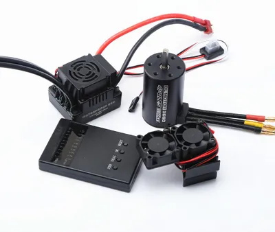 Produktbild von Wasserdichter 3660 3800KV buerstenloser Motor 80A buerstenlose ESC-Programmierkarte mit Motorkuehlkoerper-Kuehlgeblaese-Kombi-Set fuer 1/8 ferngesteuertes Auto