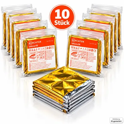 Produktbild von Mercator SafeLine EB Rettungsdecke 210 x 160 cm Gold Silber, 10er-Pack, KI-generiertes Bild
