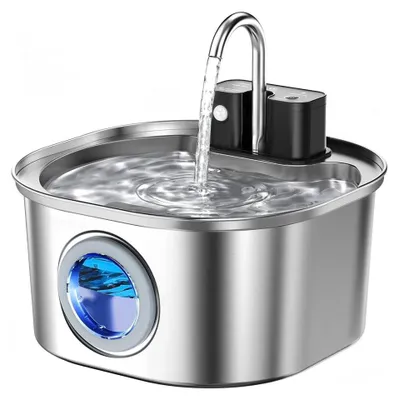Produktbild von Katzenbrunnen 3,2 l - Automatischer Trinkbrunnen Für Katzen Und Kleine Hunde - Edelstahl - Kabellos Mit Akku - Bewegungssensor - Leiser Wasserspender