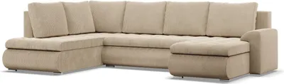 A beige U-shaped sofa with an ottoman, shown from the front on a white background.