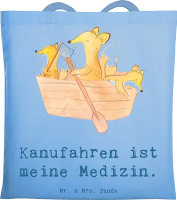 Produktbild von Mr. & Mrs. Panda Jutebeutel Fuchs Kanufahren - Sky Blue - Geschenk, Kanu Schule, Beutel, Tragetasche, Tasche, Einkaufstasche, fahren, Kanutour, Tote Bag, Paddeltour