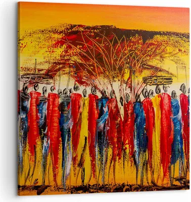 Produktbild von Bild auf Leinwand - Leinwandbild - Afrika Stamm - 60x60cm - Wand Bild - Wanddeko - Wandbilder - Leinwanddruck - Bilder - Kunstdruck - Wanddekoration - Leinwand bilder - Wandkunst - AC60x60-3752