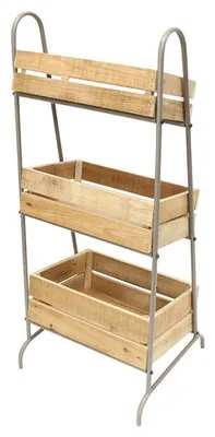 Produktbild von Kistenregal "Rustikal" mit 3 Kisten aus recyceltem Holz, Küchenregal, Obstregal, Gemüseregal, Standregal