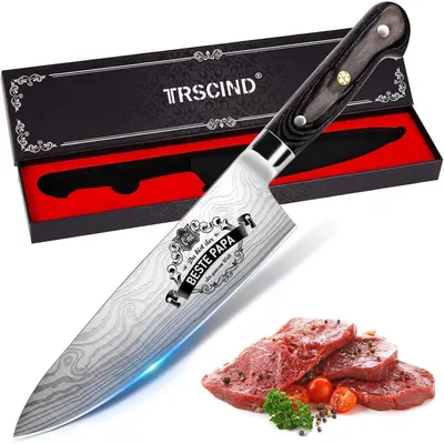 Image de Couteau de cuisine professionnel, lame en acier inoxydable, angle de coupe de 14°, longueur 335 mm, poids 240 g