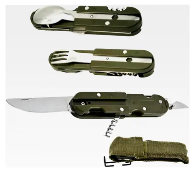 Produktbild von Klappbares Campingbesteck, Outdoor-Besteck-Set mit Aufbewahrungstasche, 5-in-1 Campingbesteckset für Camping und Wandern