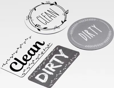 Produktbild von Geschirrspüler-Magnet "Clean Dirty", grau-weiß, doppelseitig, für Geschirrspüler, Waschmaschine, Kühlschrank, 1 Set